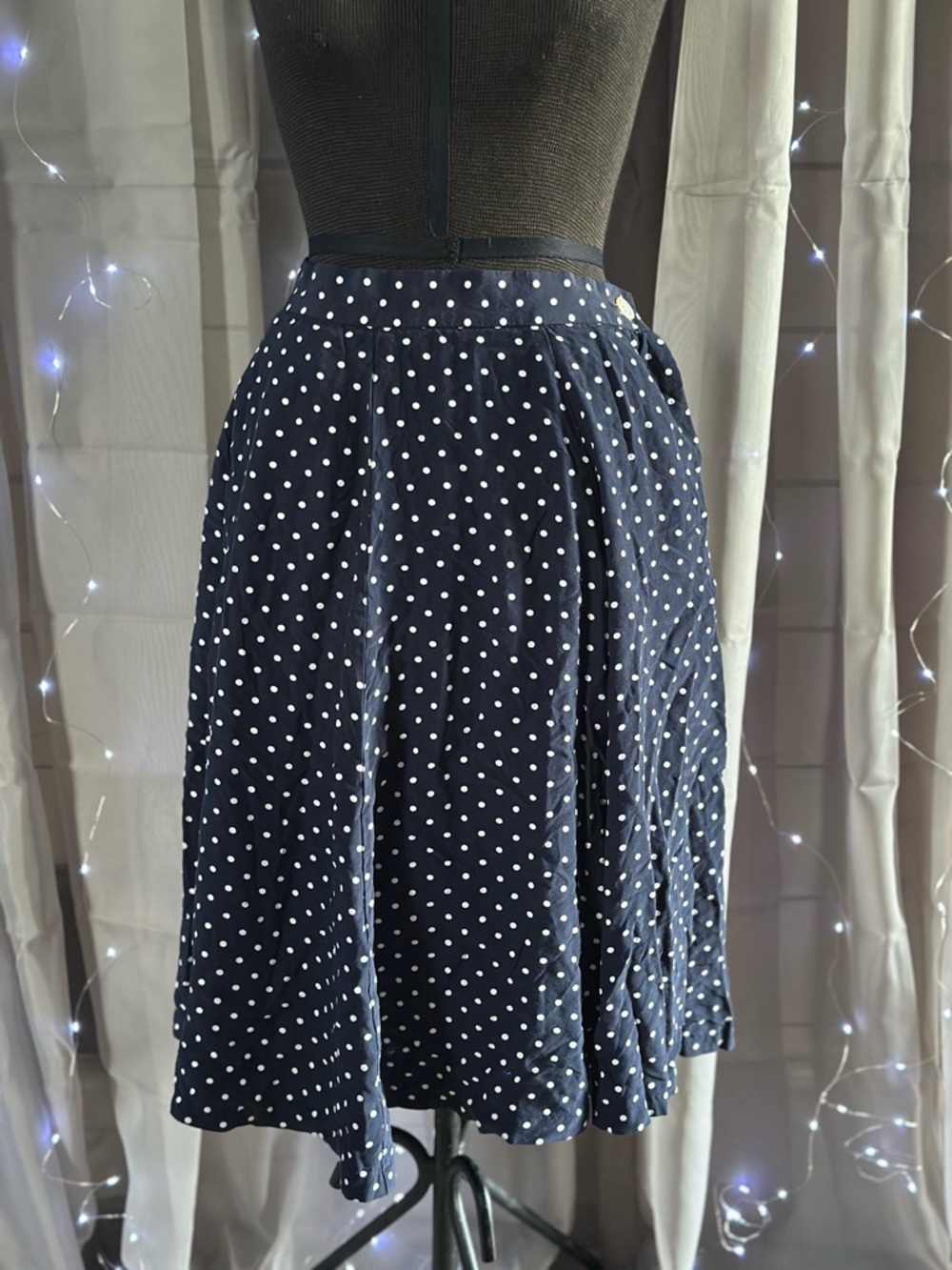 Vintage JH collectibles dark blue polkadot skirt w/pockets Sz XS